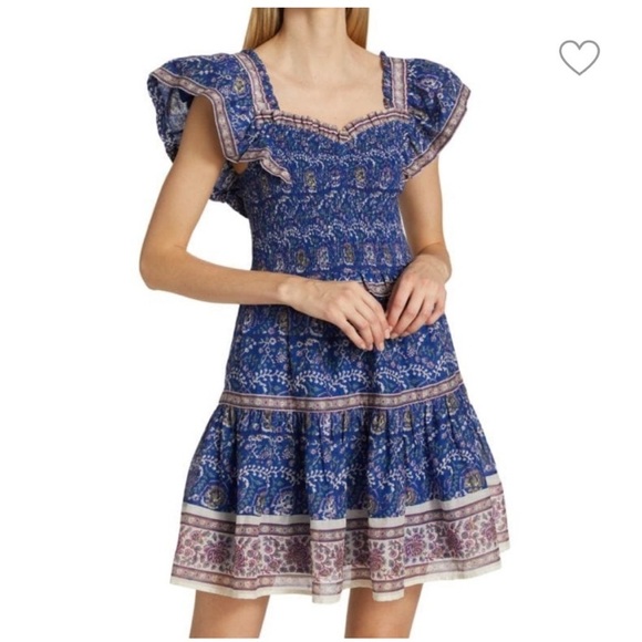 SEA NY Rosita Border Smocked Mini Dress in Blue Multi - Picture 1 of 9